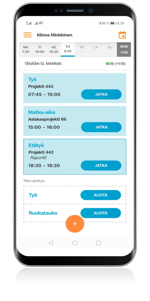 työmerkinnät mobiili työajanseuranta